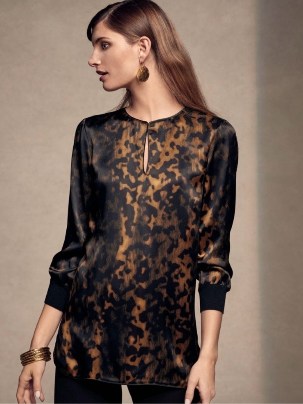 Lafayette 148 New York Kelsey 100% Silk Animal Print Blouse Size Medium